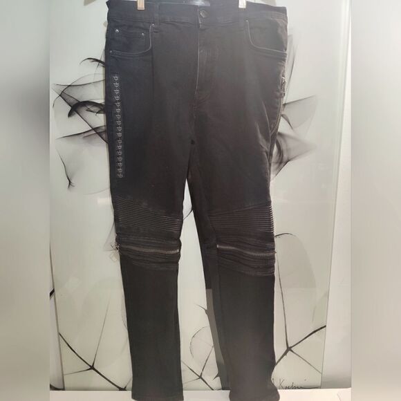 Dead Than Cool - Black Distressed Zipper Knee Jeans - Men's Size 34x32